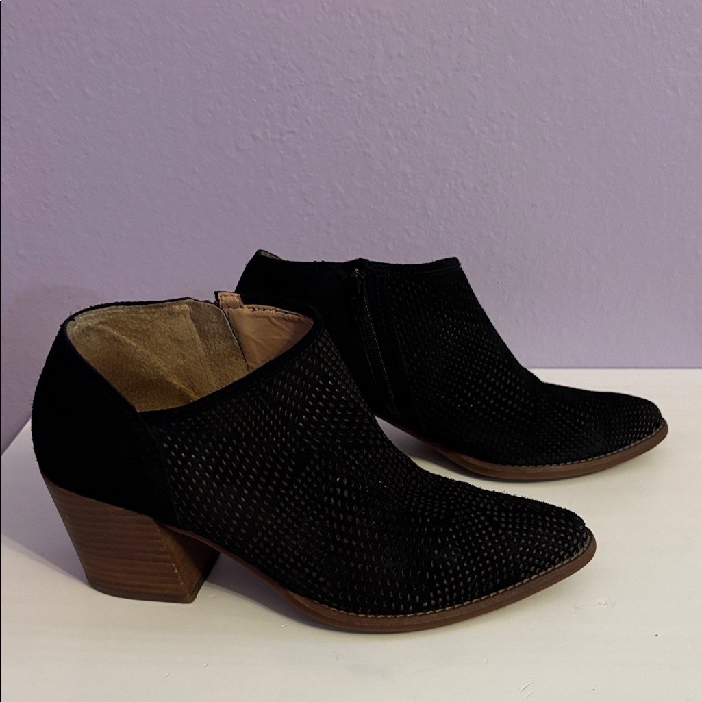 Elegant Black Perforated Suede Women's Ankle Boots